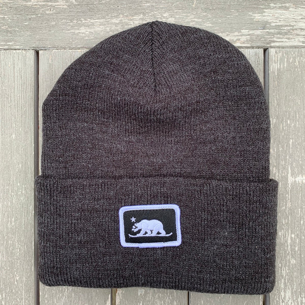 Embroidered Snowboard Bear Patch Beanie