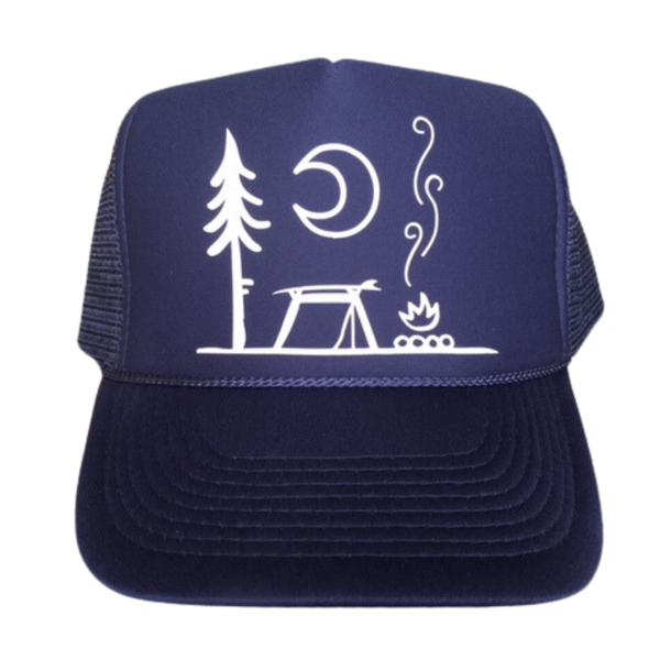 Surf Camp.  5-panel, mesh snap-back Trucker hat