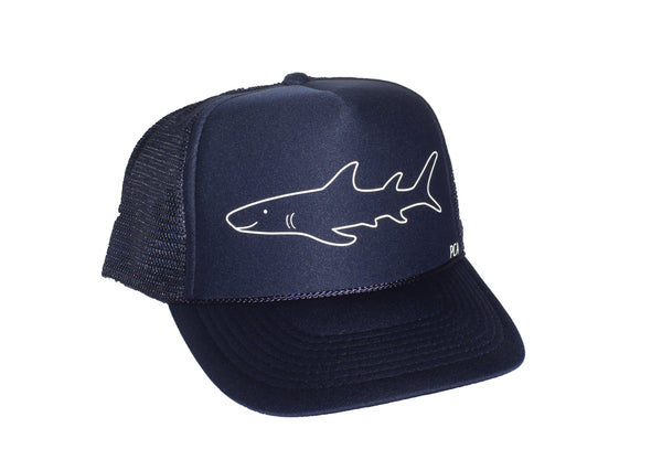 Friendly Shark Trucker Hat - Front View - Designed & Printed in USA - Pacific Coast Apparel, Encinitas, California